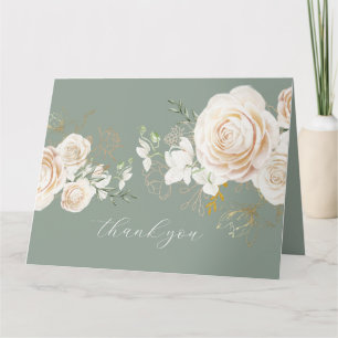 Florale Elfenbein-Rosen Salbeigrün Gold Elegante H Dankeskarte