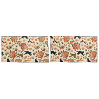 Florale Feliden: Gemütliche Katzen & Blüten Muster Kissenbezug