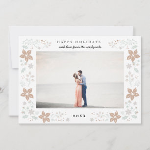 Florale Frame Holiday Foto Card in Gold Feiertagskarte