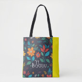 Florale Frühlingsblüten | Grüne schwarze Monogramm Tasche (Vorderseite)
