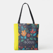 Florale Frühlingsblüten | Grüne schwarze Monogramm Tasche (Rückseite)