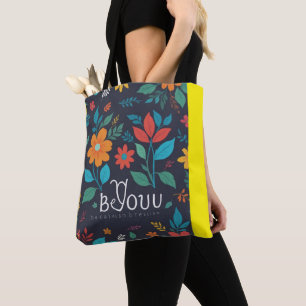 Florale Frühlingsblüten Grüne schwarze Monogramm Tasche