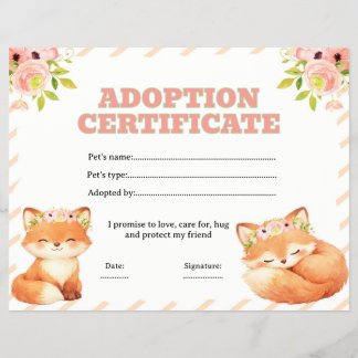 Florale Fuchs Adoptieren Sie ein Haustier Zertifik Flyer