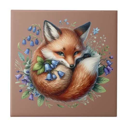 Florale Fuchs-Botanik-Waldkunst Fliese (Vorderseite)