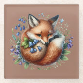 Florale Fuchs-Botanik-Waldkunst Glasuntersetzer (Vorderseite)
