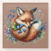 Florale Fuchs-Botanik-Waldkunst Glasuntersetzer (Vorderseite)