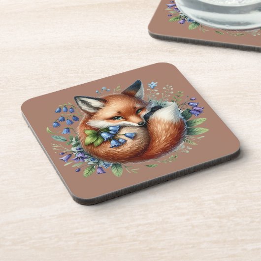 Florale Fuchs Botanische Waldkunst Getränkeuntersetzer (Linke Seite)