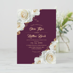Florale Fuchsia-Rosa- und Weiße-Rosen-Hochzeit Einladung