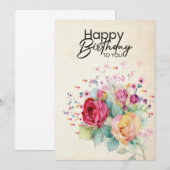 Florale Geburtstagskarte für sie Einladung (Vorne/Hinten)