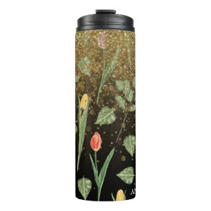** Florale, girly, rosa-gelbe TULPEN Gold Glitter Thermosbecher