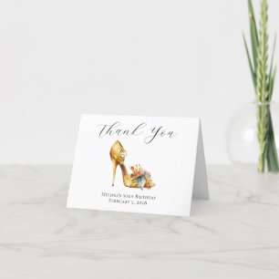 Florale Gold-Wasserfarbe-High-Heel-Geburtstag 50. Dankeskarte