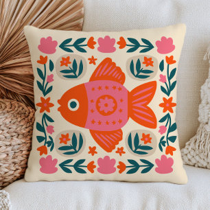 Florale Goldfisch-Illustration Eklektische Botanik Kissen