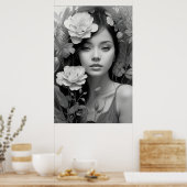 Florale Göttin in Schwarz und Weiß Poster (Küche)
