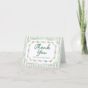 Florale grüne Streifen Hochzeit Danksagungskarten Dankeskarte