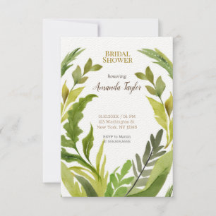 Florale Grünpflanzen Aquarell Elegante Brautparty Einladung