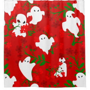florale Halloween-Geister Blumen dunkelrot  Duschvorhang