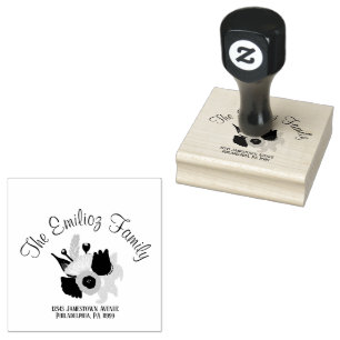 Florale handgezeichnete Namens- und Adress-Stempel Gummistempel