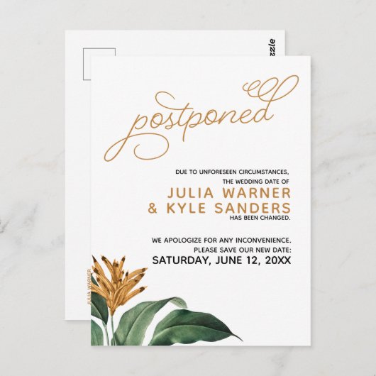 Florale Hochzeit Postkarte verschoben (Vorne/Hinten)