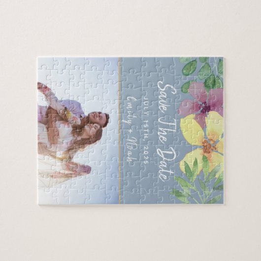 Florale Hochzeit spart das Datum des Puzzles (Horizontal)