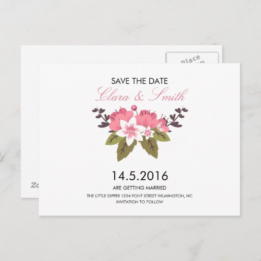 Florale Hochzeit Speichern Sie das Datum Postkarte (Vorne/Hinten)