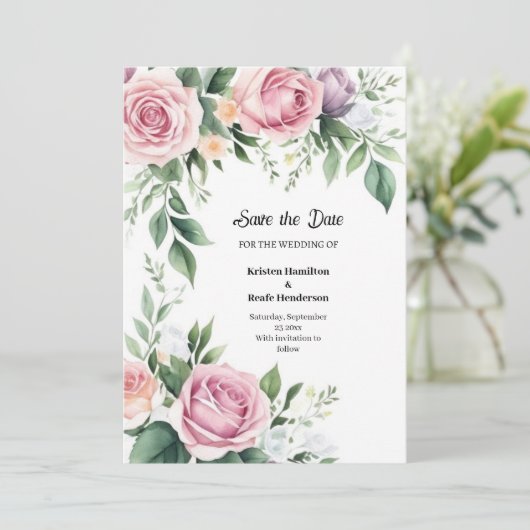Florale Hochzeit Speichern Sie die Datumskarte Save The Date (Stehend Vorderseite)