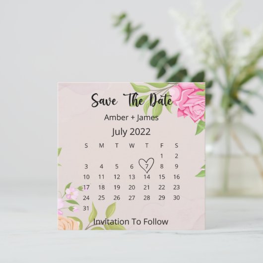 Florale Hochzeit speichert die Datumsflatterkarte Einladung (Stehend Vorderseite)