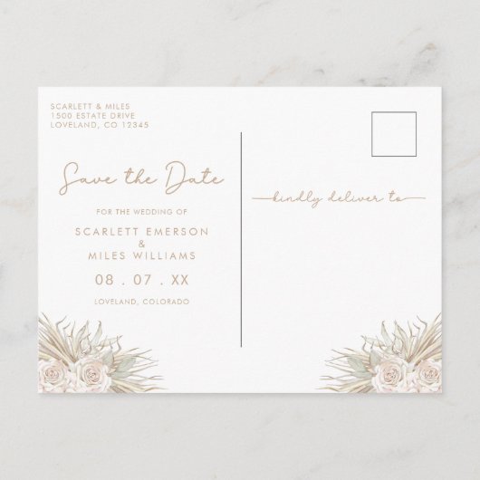 Florale Hochzeiten speichern das Datum Ankündigungspostkarte (Rückseite)