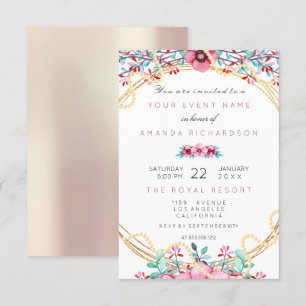 Florale Hochzeits-Geburtstags-Gold-Rosa-Perlen Süß Einladung