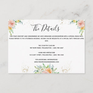 Florale Hochzeitsdetails Einlegen Karte Gold Abend