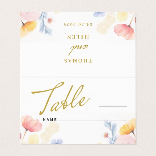 Florale Hochzeitskarte für die Tischnummer (Außenseite Aufgefaltet)