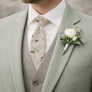 Florale Hochzeitskrawatte mit Elfenbein-Rosenmuste Krawatte