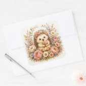 Florale Igel-Wasserfarbenkunst Quadratischer Aufkleber (Umschlag)