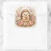 Florale Igel-Wasserfarbenkunst Quadratischer Aufkleber (Tasche)