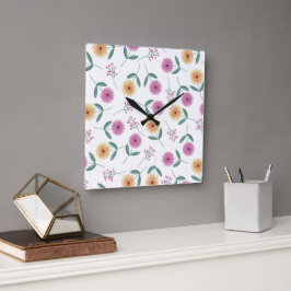 Florale Illustration Quadratische Wanduhr