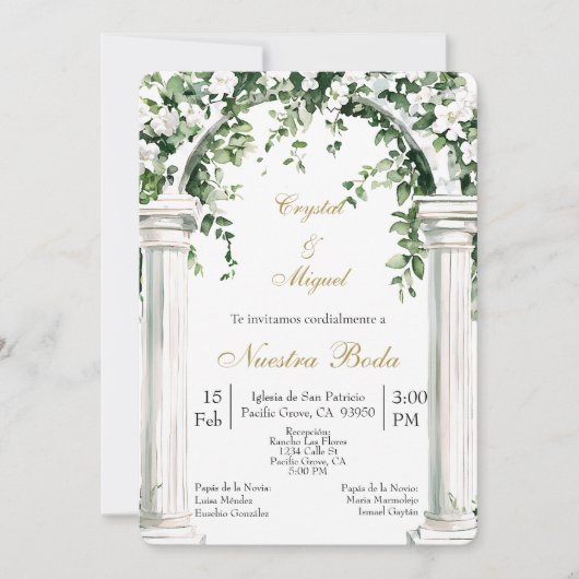 Florale Kirche Spanische Hochzeit   Einladung (Vorderseite)