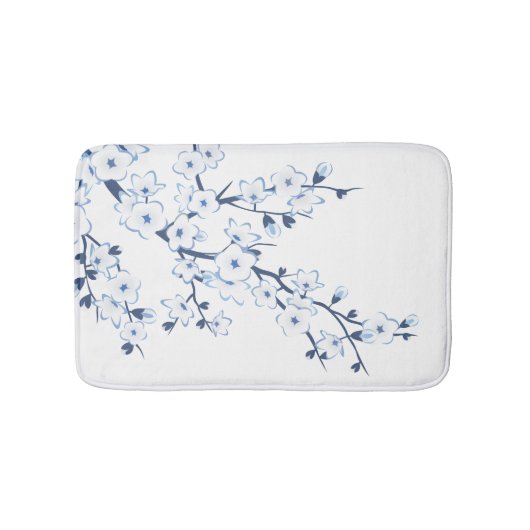 Florale Kirschblüten Blau Weiß Badematte (Vorderseite)