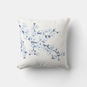Florale Kirschblüten Blau Weiß Kissen