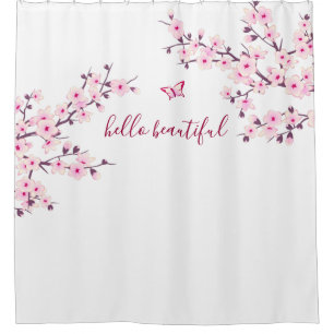 Florale Kirschblüten Hallo Schön Text Duschvorhang