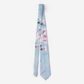 Florale Kirschblüten Mattrosa Hellblau Krawatte (Rückseite)