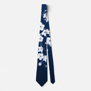 Florale Kirschblüten Navy Blau Weiß Krawatte