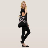Florale Kirschblüten-Rosa-Schwarz Tasche (Am Model)
