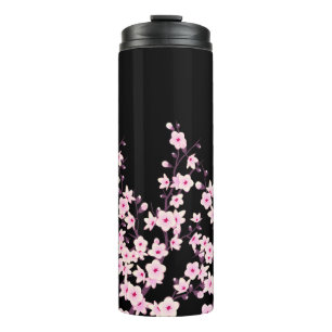 Florale Kirschblüten Rosa Schwarz Thermosbecher