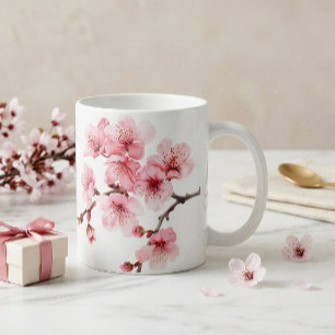 Florale Kirschblüten Rosa Weiß Kaffeetasse