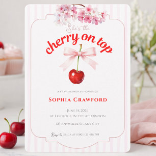 Florale Kirsche Oben Rosa Rote Babyparty Einladung
