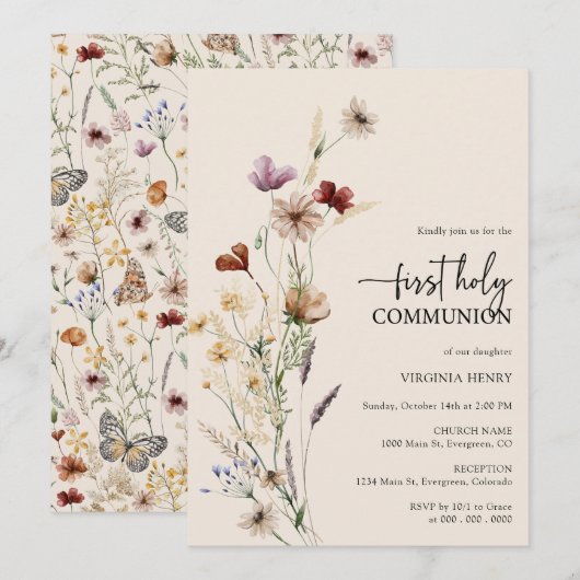 Florale Kommunion Einladung (Vorne/Hinten)