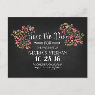 Florale Kreidetafel-Save-the-Date-Postkarten Ankündigungspostkarte