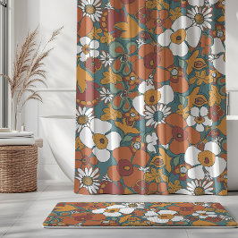 Florale Kritzeleien Blaugrün Terrakotta Orange Duschvorhang