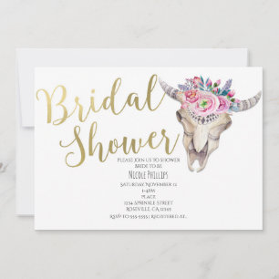 Florale Kuh-Schädel-Goldene Hochzeitseinladung Einladung