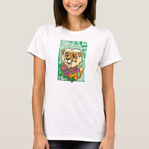Florale Leo-Löwe, rosa Blumen T-Shirt