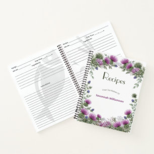 Florale Lila Distel Elegantes Rahmenrezept Notizblock